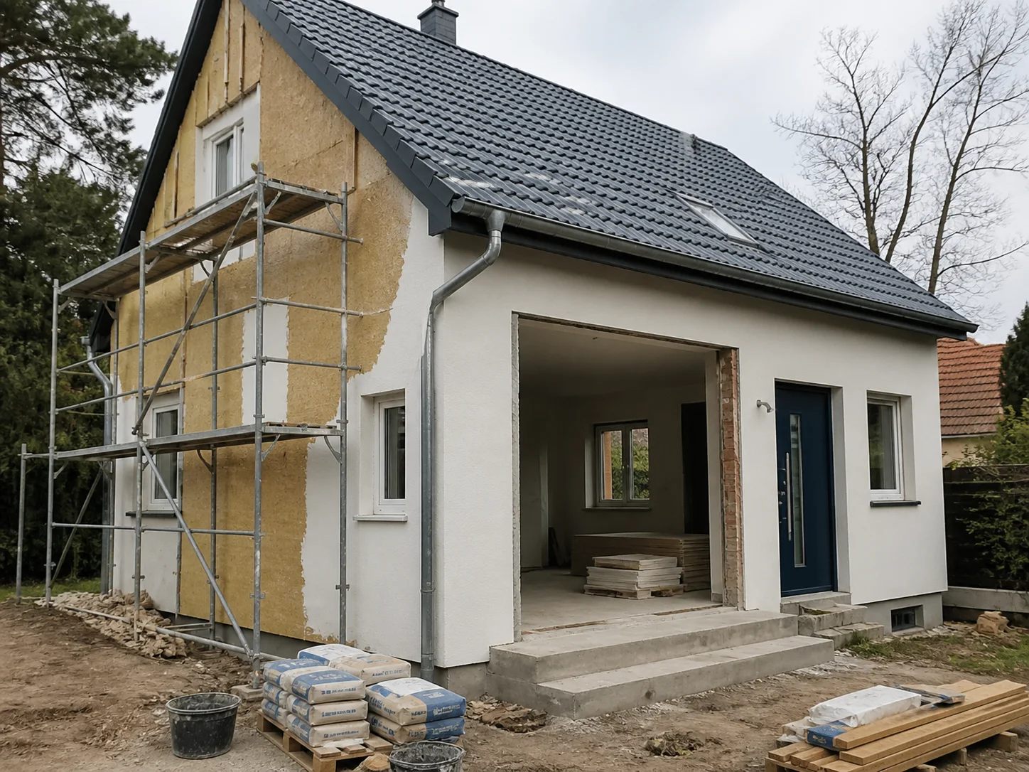 Einfamilienhaus während einer Sanierung